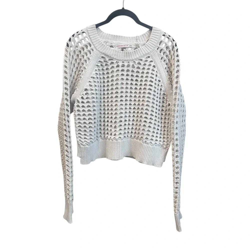 Rebecca Taylor Chunky Open Knit Seetser White Cotton Boho Size Medium